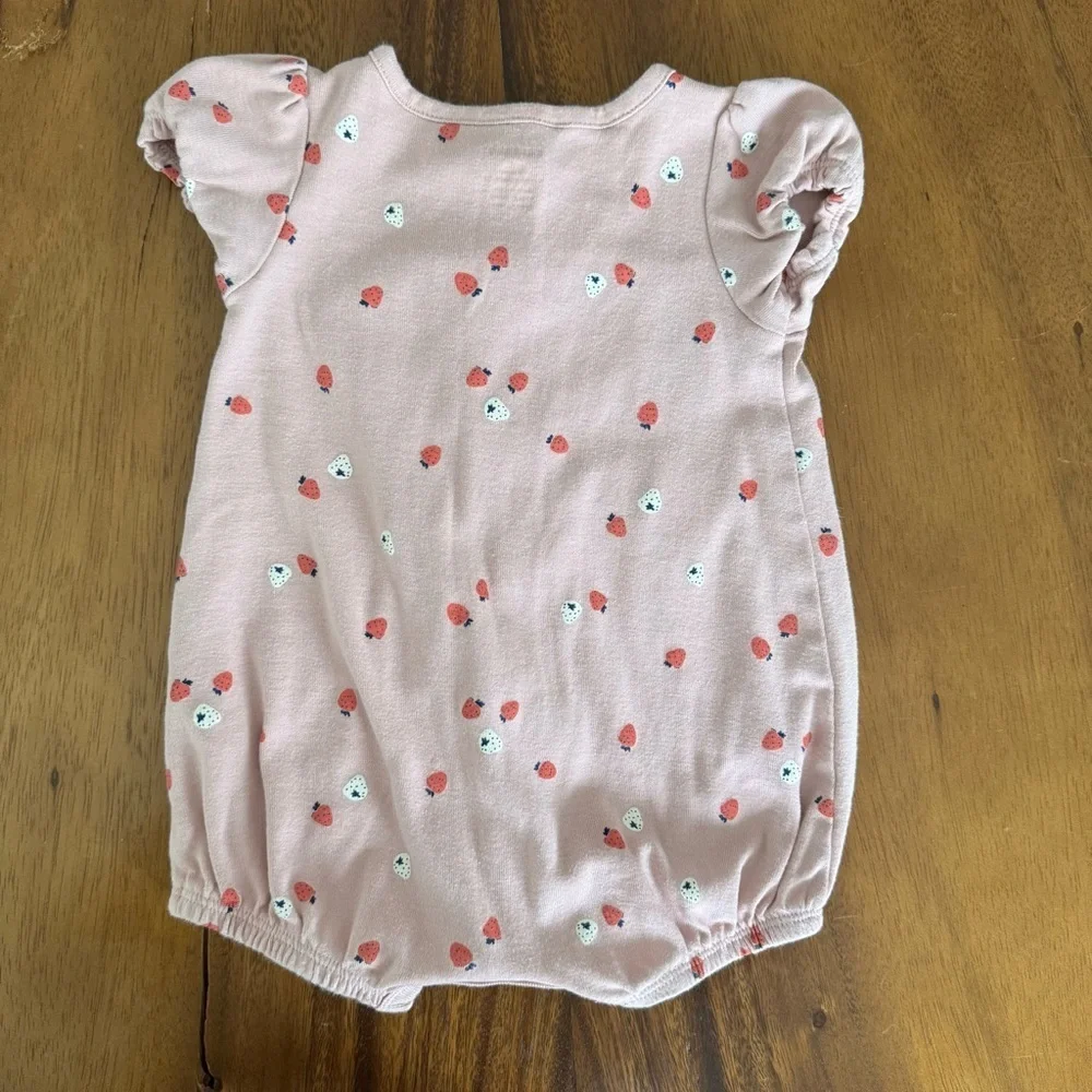 Carter’s Pink Baby Girl Cotton Romper with Strawberry Print Size 9M